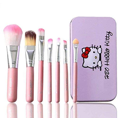 Hello Kitty Set Of 7 Pieces Complete Makeup Mini Brush Kit With A Storage Box