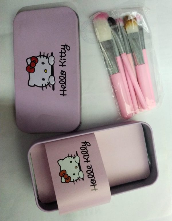 Hello Kitty Set Of 7 Pieces Complete Makeup Mini Brush Kit With A Storage Box